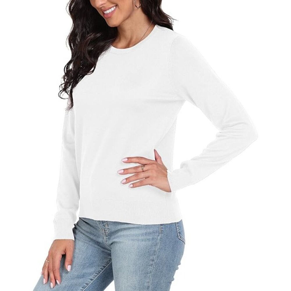 YUNDAI Long Sleeve Sweater Oversized Crew Neck Knitted White Viscose Blend Small - Picture 2 of 9
